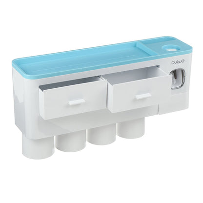 "Wall-Mount Toothbrush Holder in Blue – 4 Cup Set"
