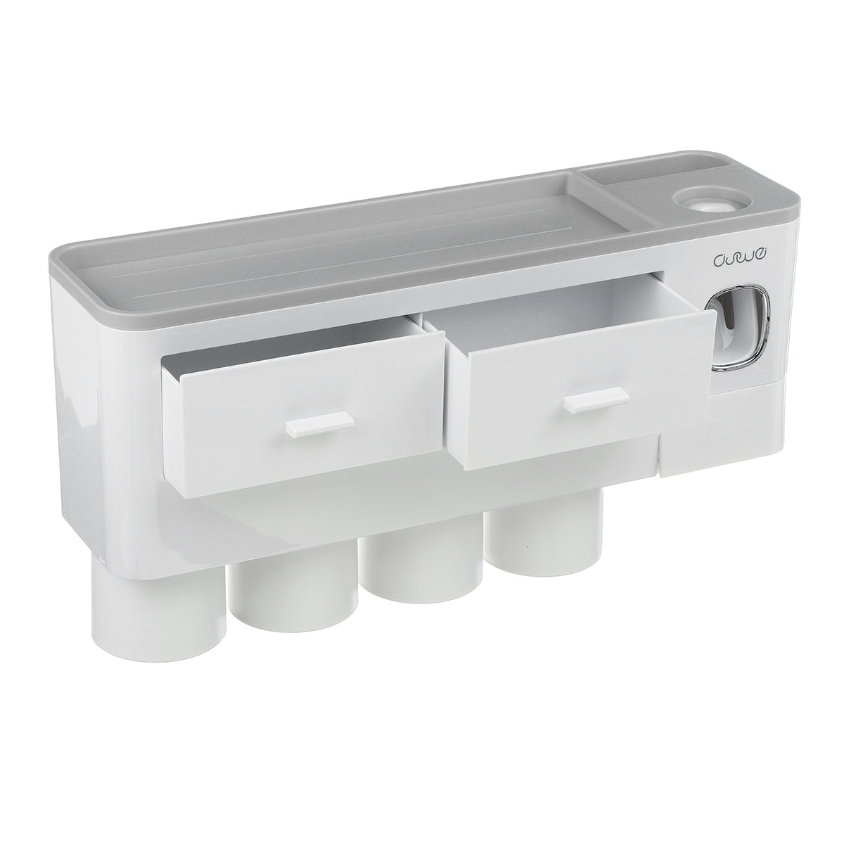 "Wall-Mount Toothbrush Holder in Grey – 4 Cup Set"