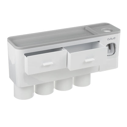 "Wall-Mount Toothbrush Holder in Grey – 4 Cup Set"