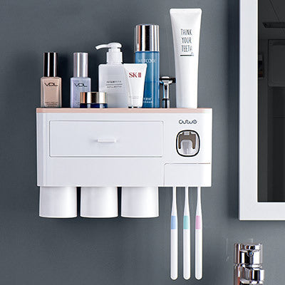 "Wall-Mount Toothbrush Holder in Pink – 3 Cup Set"