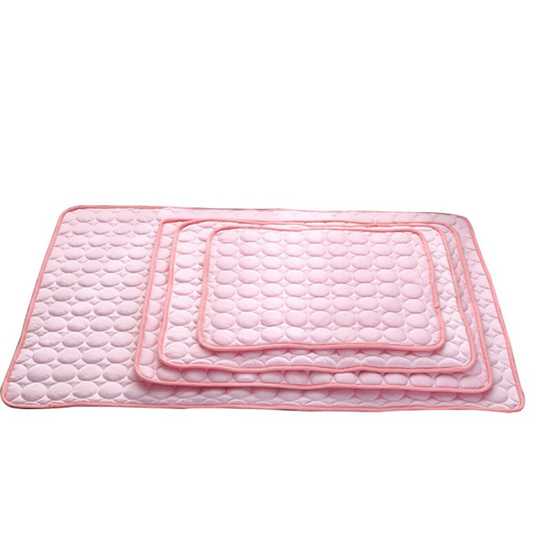 Ice Silk Pet Cooling Pad in Pink – ice silk pet mat for warm weather comfort"